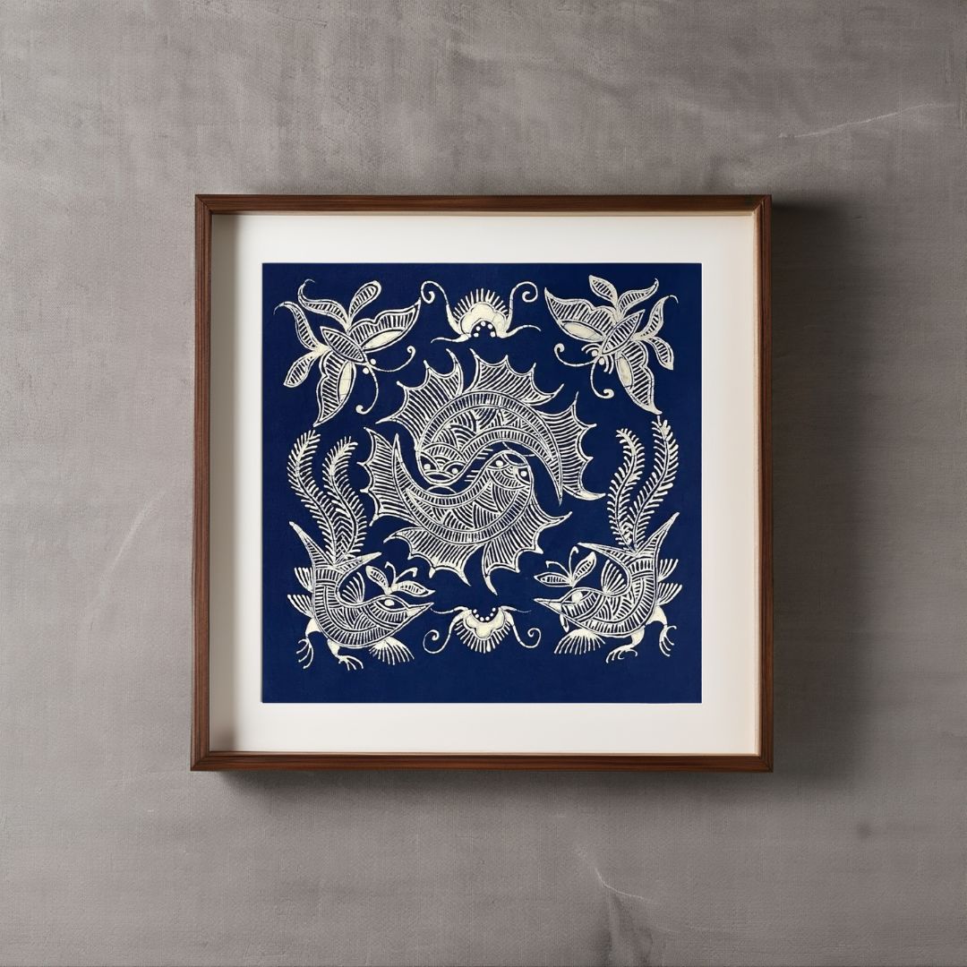 Miao Batik Wall Art With Phoenix & Fish Paintings - Handmade