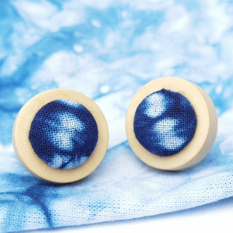 Handmade Batik Wooden Stud Earrings With Earrings - Handmade