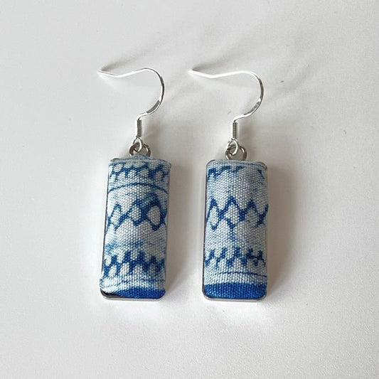 Handmade Miao Batik Earrings With Light Blue Earrings - Handmade