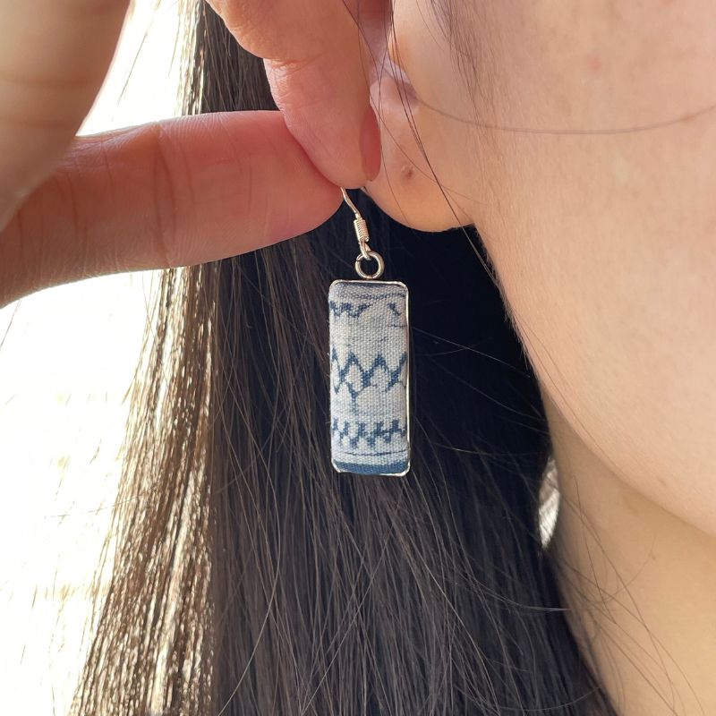 Handmade Miao Batik Earrings With Earrings - Handmade