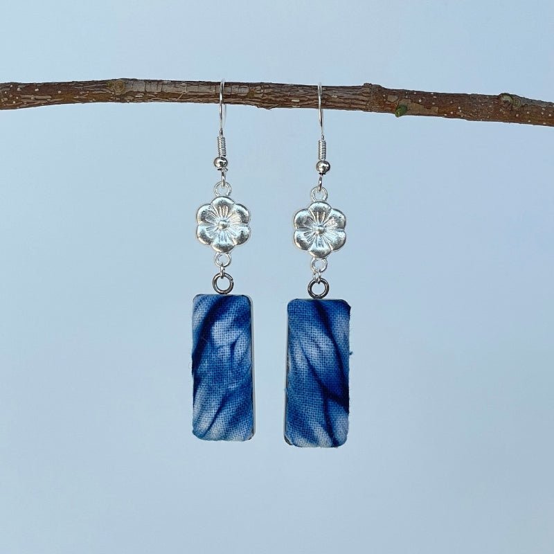 Handmade Miao Batik Earrings With Flower Earrings - Handmade