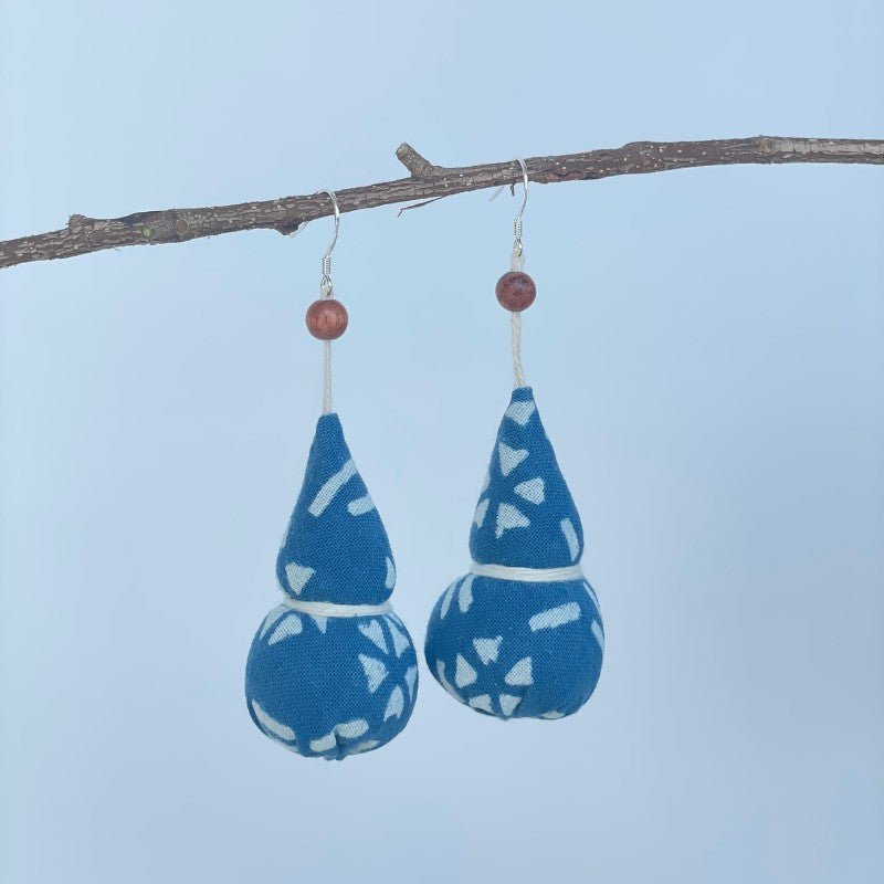 Handmade Miao Batik Fabric Earrings With Lake Blue Earrings - Handmade