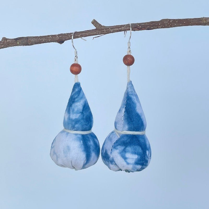 Handmade Miao Batik Fabric Earrings With Sky Blue Earrings - Handmade