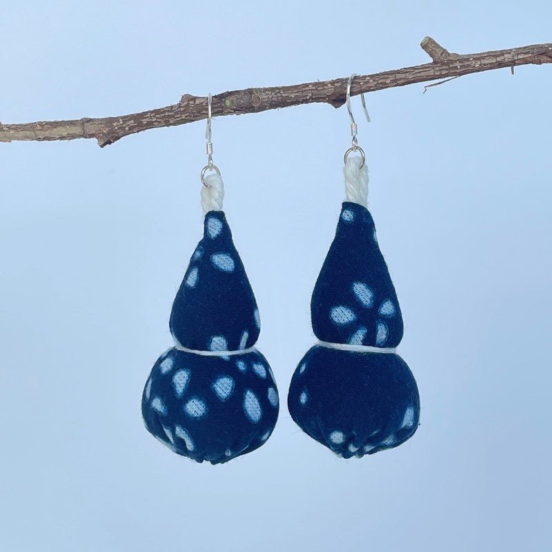 Handmade Miao Batik Fabric Earrings With Navy Blue Earrings - Handmade