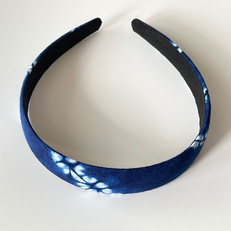 Handmade Miao Batik Headband With Slim (1 inch 2.5cm) Deep Blue Headband - Handmade