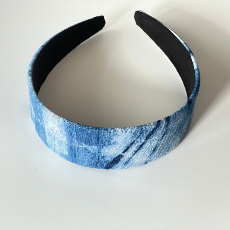 Handmade Miao Batik Headband With Wide (1.5 inch 4cm)Light Blue Headband - Handmade