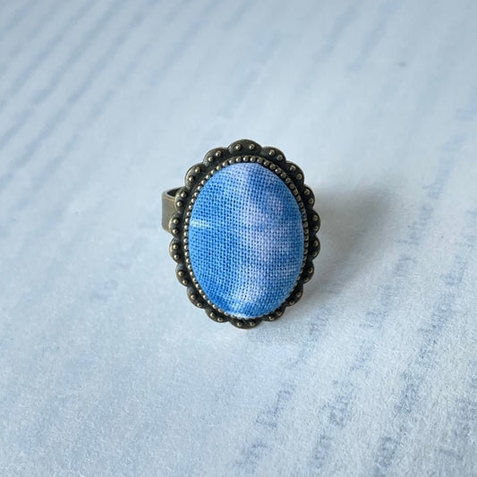 Handmade Miao Batik Ring With Sky Blue Rings - Handmade