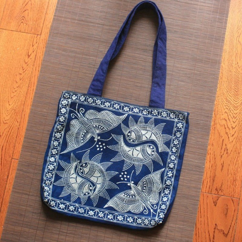 Handmade Miao Batik Shoulder Bag With Fish bag - Handmade