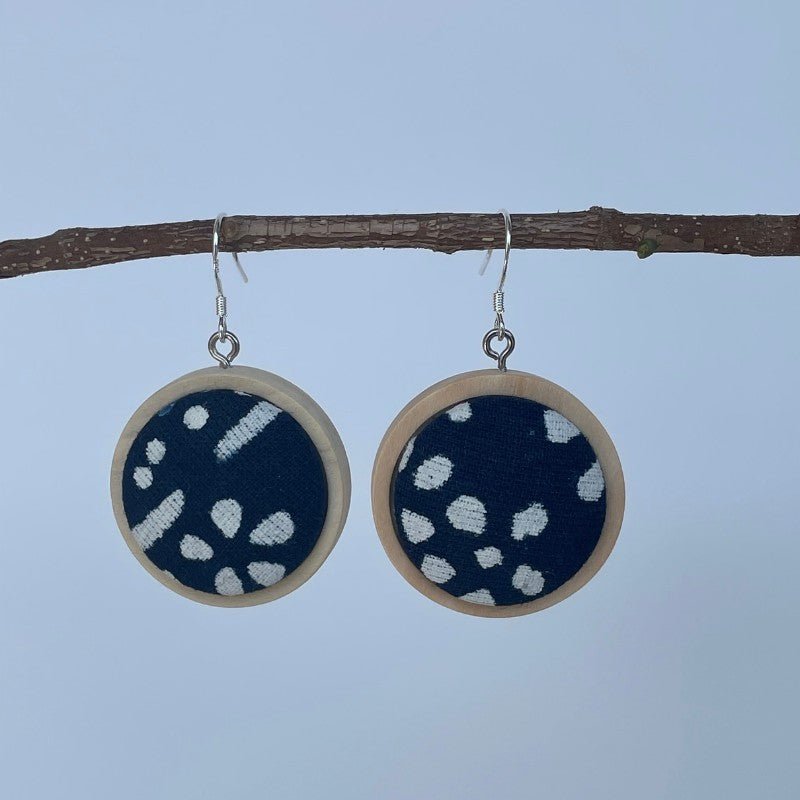 Handmade Miao Batik Wooden Earrings With Earrings - Handmade