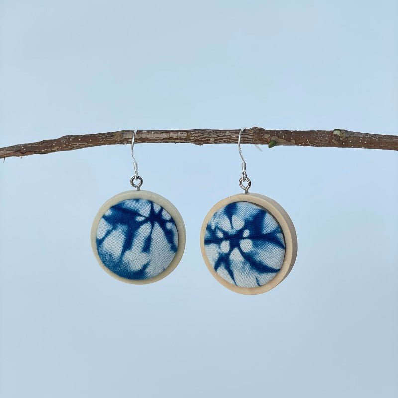 Handmade Miao Batik Wooden Earrings With Earrings - Handmade