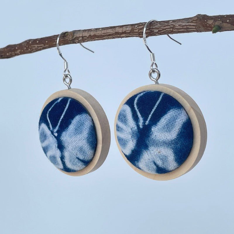 Handmade Miao Batik Wooden Earrings With Earrings - Handmade