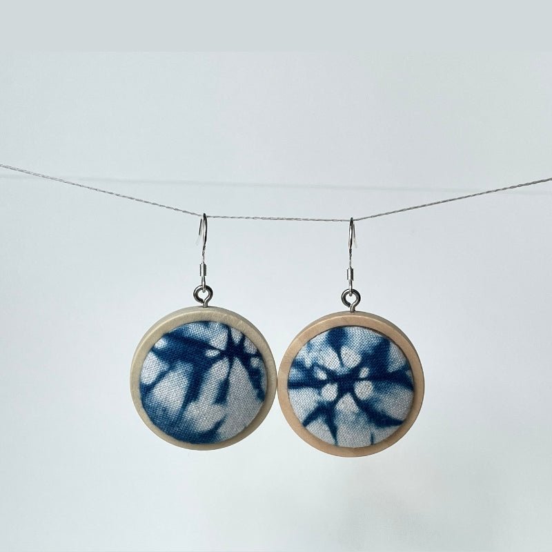 Handmade Miao Batik Wooden Earrings With Earrings - Handmade