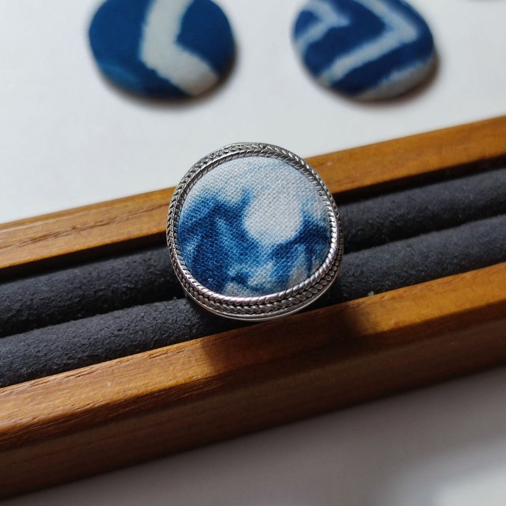 Handmade Miao Silver Fabric Ring With Round Rings - Handmade