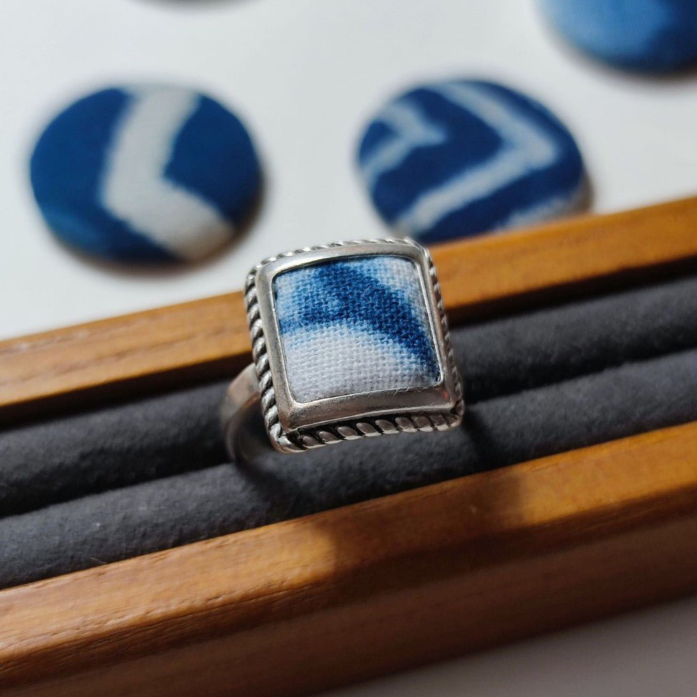 Handmade Miao Silver Fabric Ring With Square Rings - Handmade