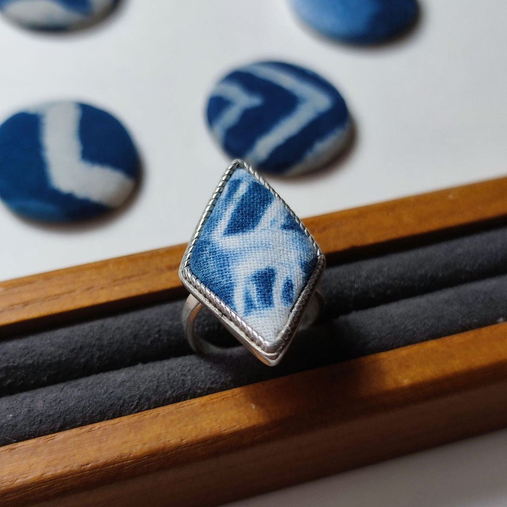 Handmade Miao Silver Fabric Ring With Rhombus Rings - Handmade