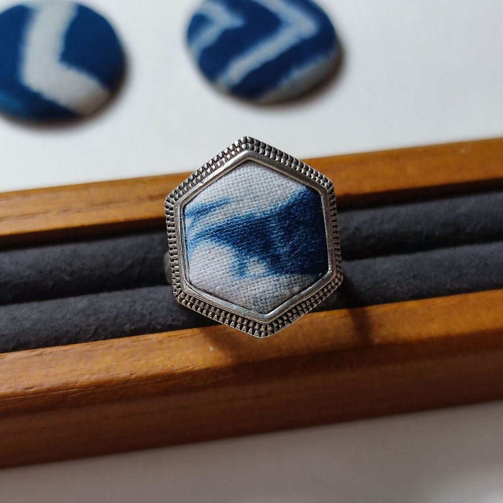 Handmade Miao Silver Fabric Ring With Hexagon Rings - Handmade